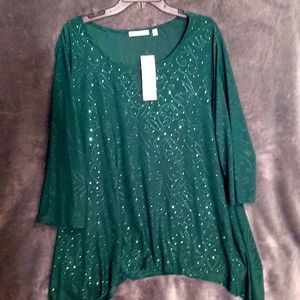 Notations, 3/4 Sleeve 3X Blouse, Green Size 3X